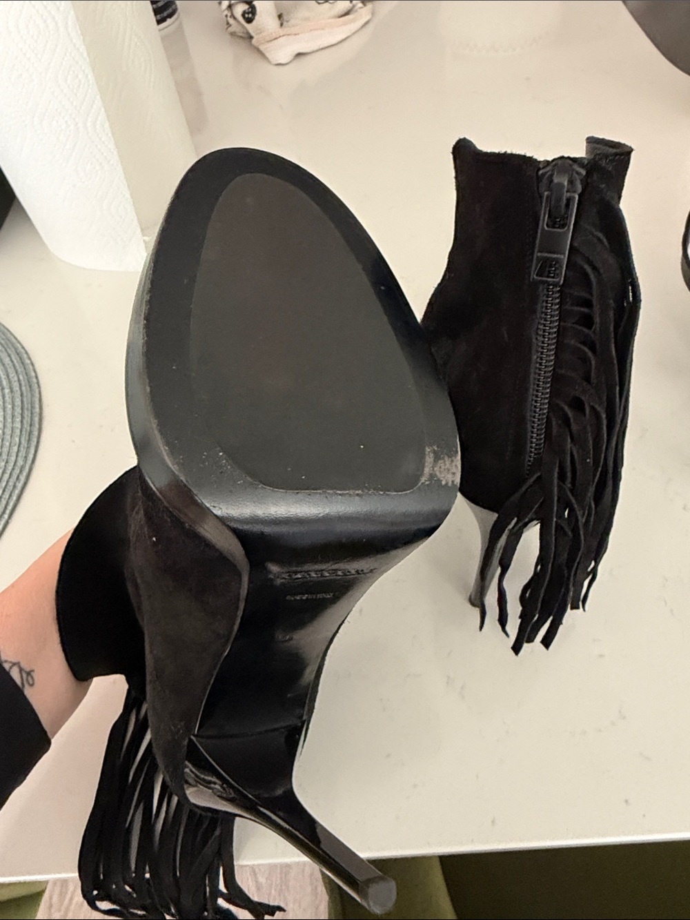 Burberry Black Suede Fringe Wedge Ankle Boots - Picture 4 of 4